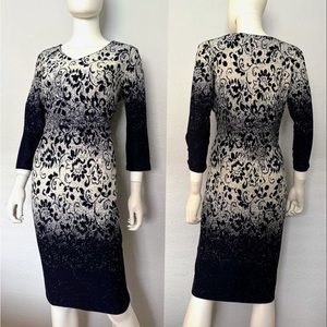 NWT WOMEN DRESS 3/4 SLEEVES V-NECK KNEE-LENGTH NAVY OFICCE WEAR‎ CASUAL STRETCHY